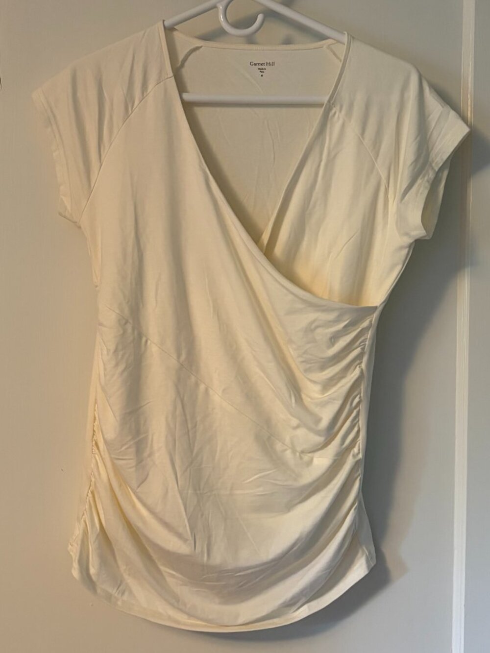 Garnet Hill faux wrap blouse side ruching size medium organic pima cotton